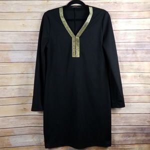Boutique COMMOG | Black and Gold fitted midi dress
